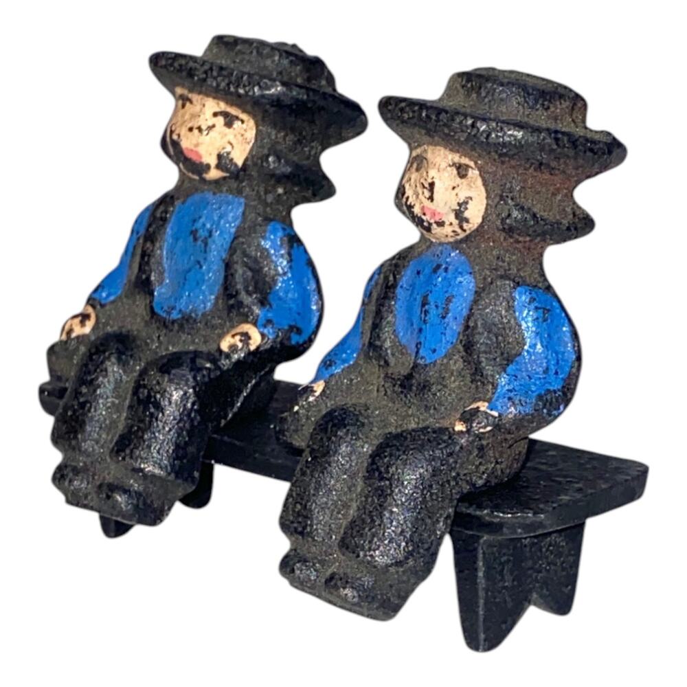 Vintage 1997 John Wright Cast Iron Amish 2 Boys on Bench Hand Painted Figurine
